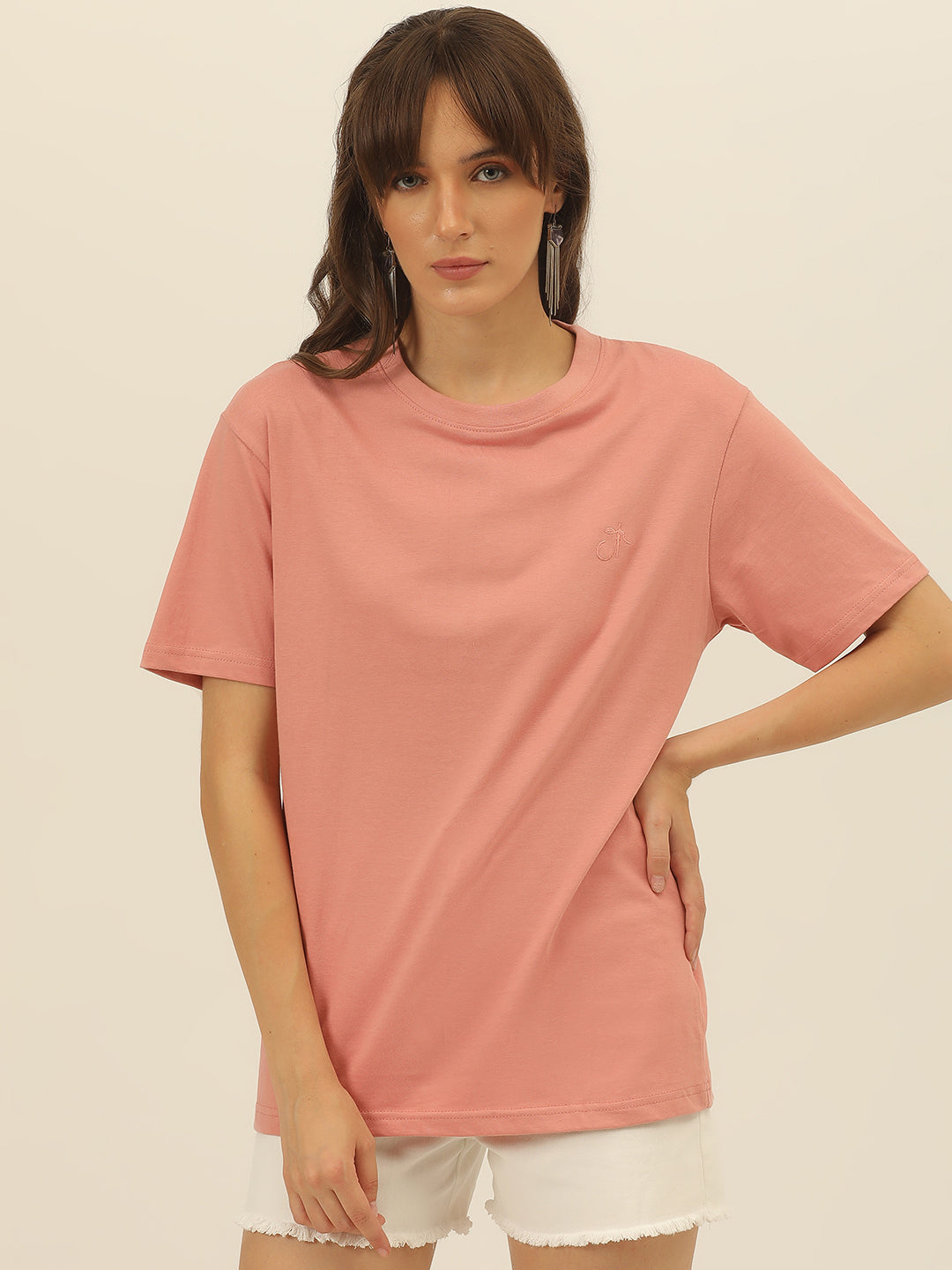 Solid Round Neck Women Comfort Fit T-Shirt