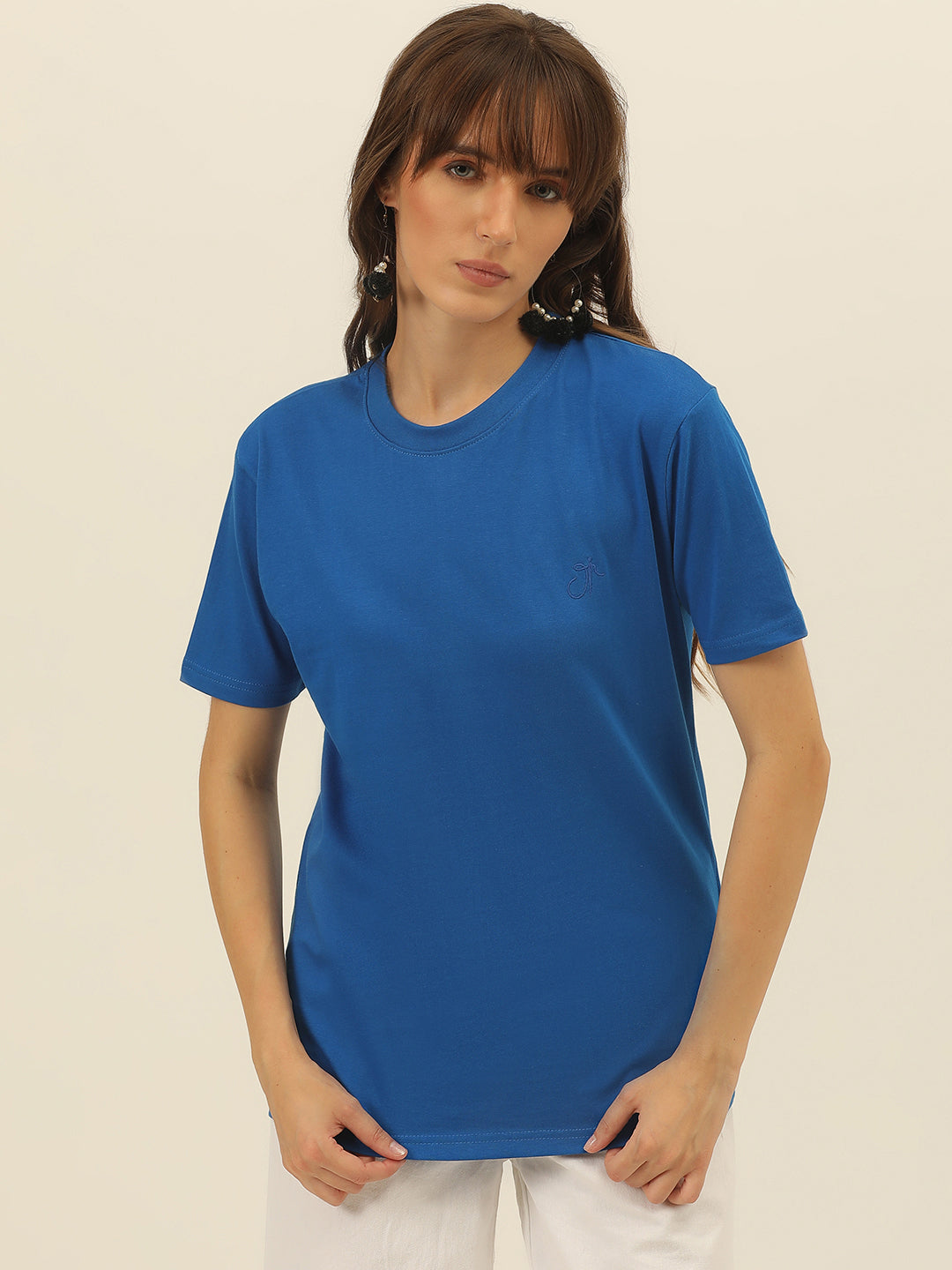 Solid Round Neck Women Comfort Fit T-Shirt