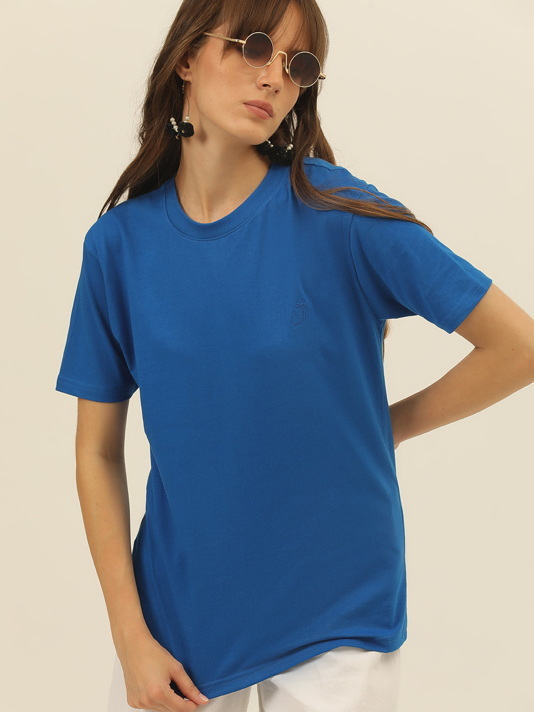 Solid Round Neck Women Comfort Fit T-Shirt