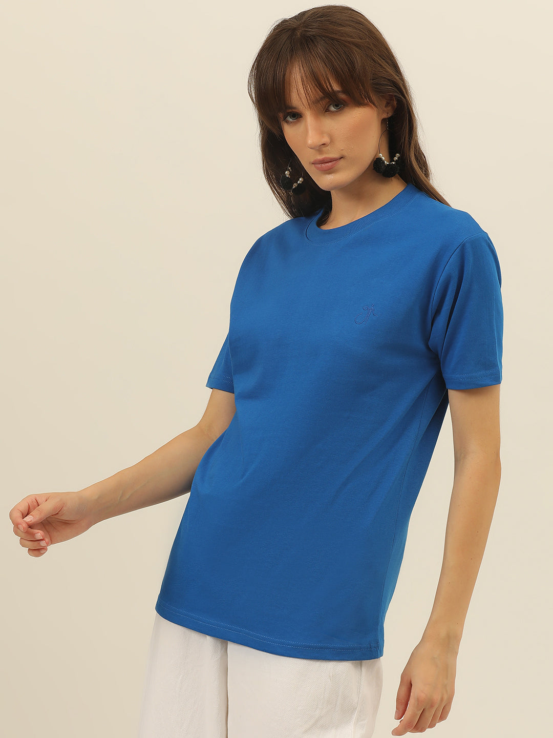 Solid Round Neck Women Comfort Fit T-Shirt