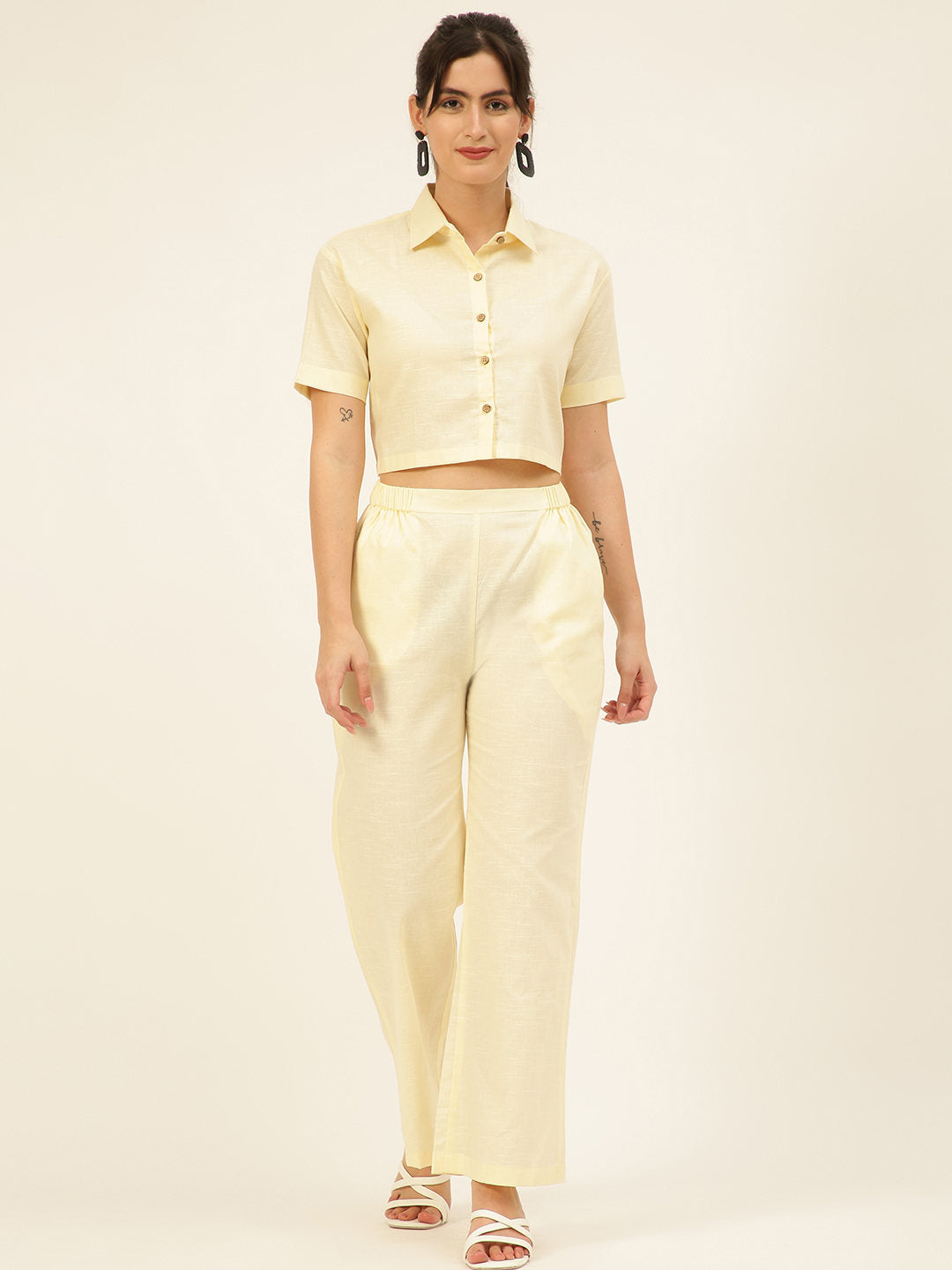 Cotton Linen Crop Shirt & Trouser Slim Fit Co-ord Set
