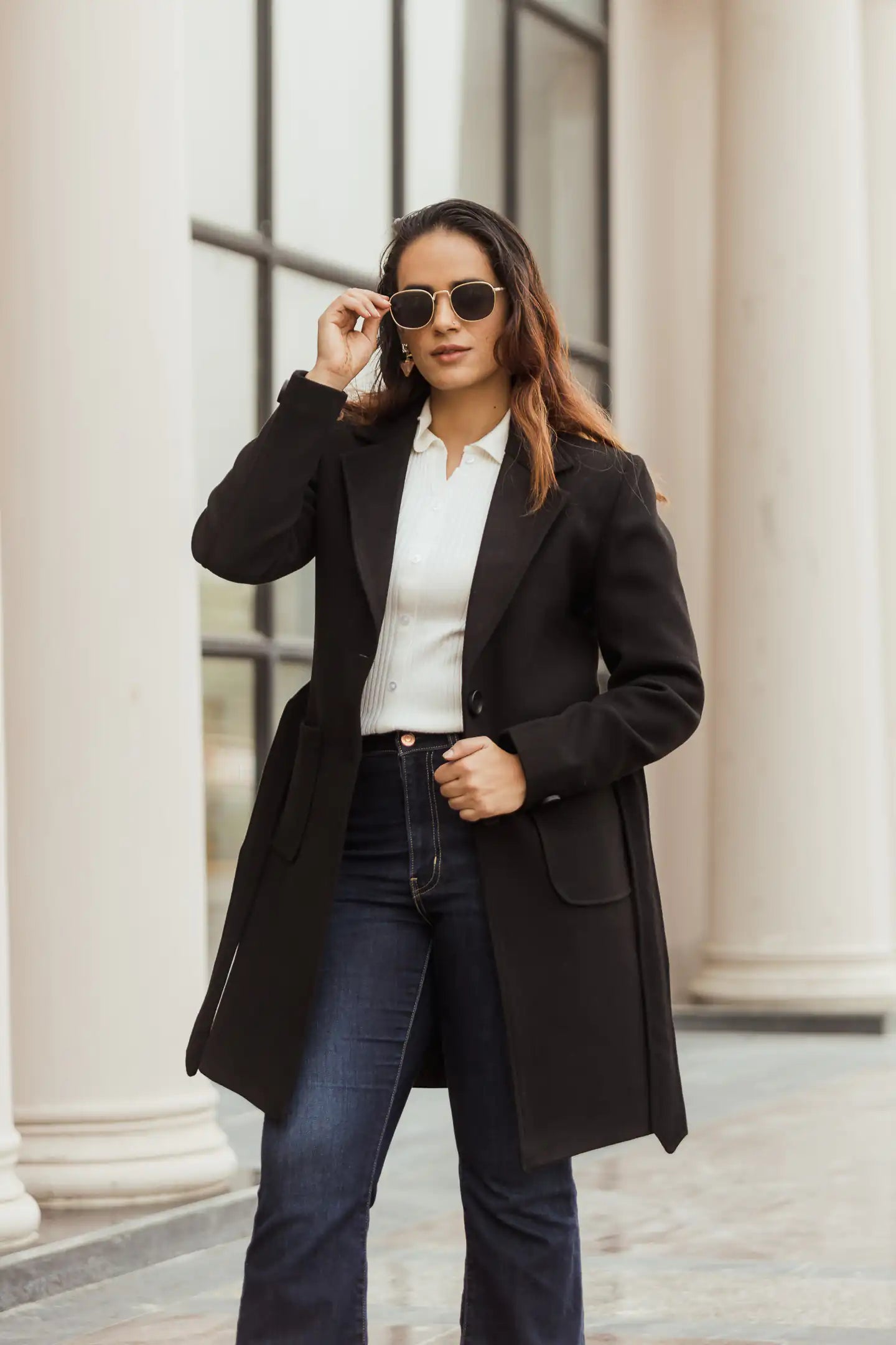 Women Long Coat with Belt