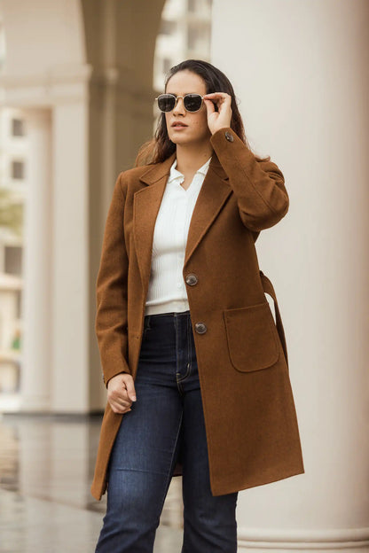 Women Long Coat with Belt