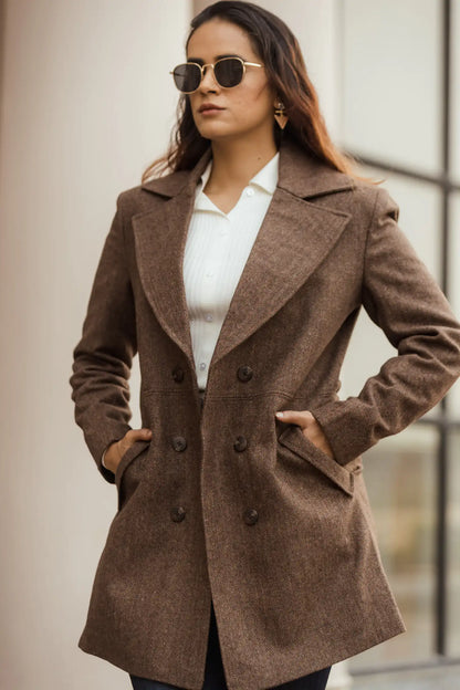 Women Double Breasted Long Over Coat