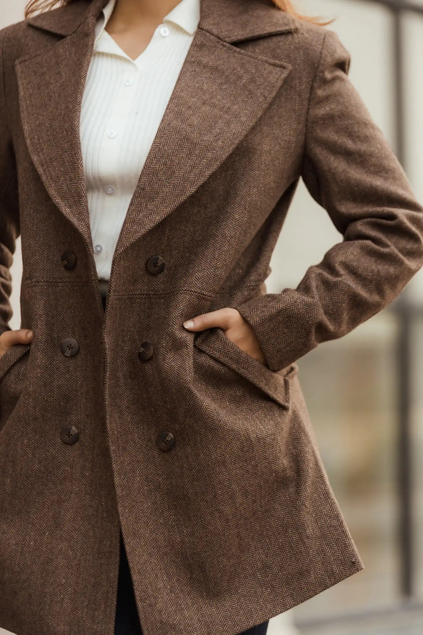 Women Double Breasted Long Over Coat