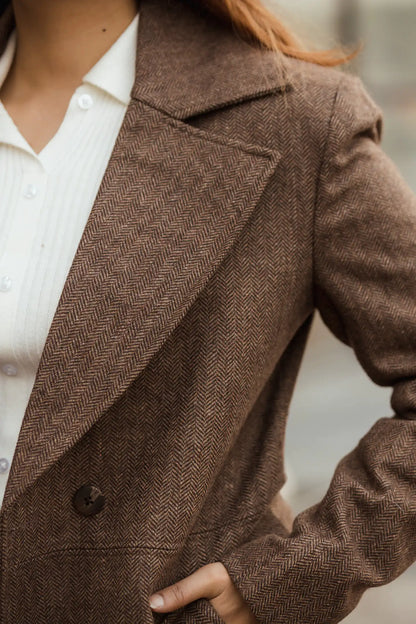 Women Double Breasted Long Over Coat