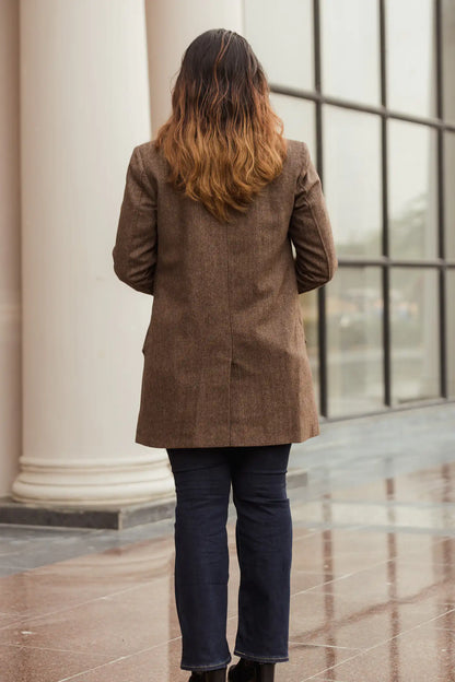 Women Double Breasted Long Over Coat