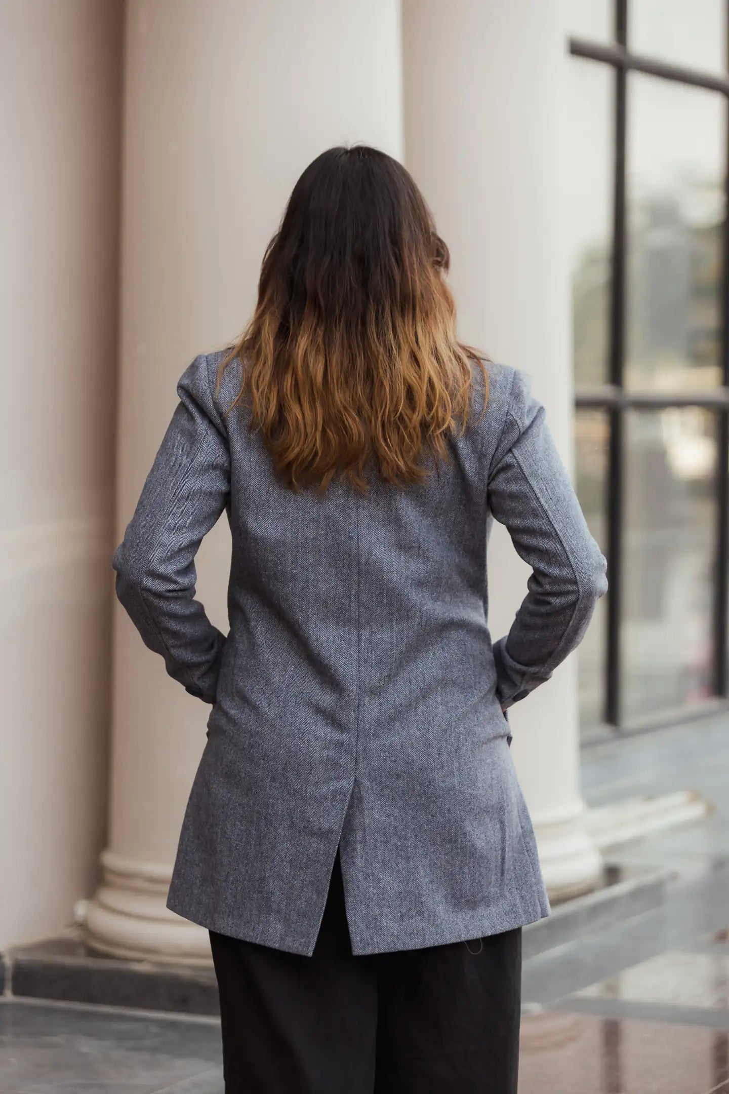 Women Double Breasted Long Over Coat