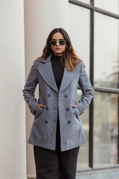 Women Double Breasted Long Over Coat