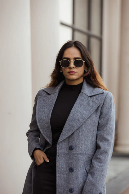 Women Double Breasted Long Over Coat