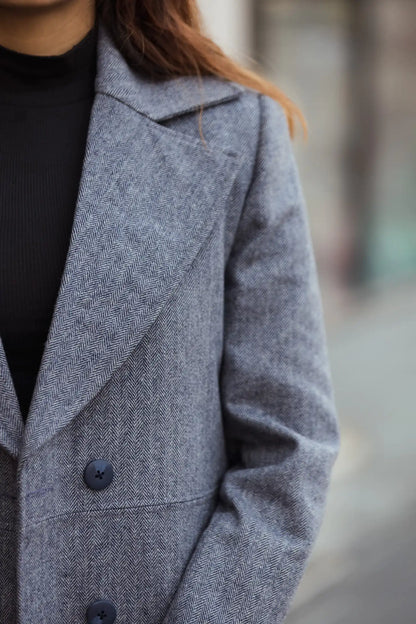 Women Double Breasted Long Over Coat