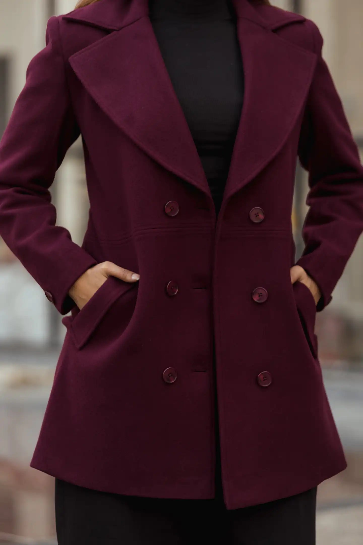 Women Double Breasted Long Over Coat