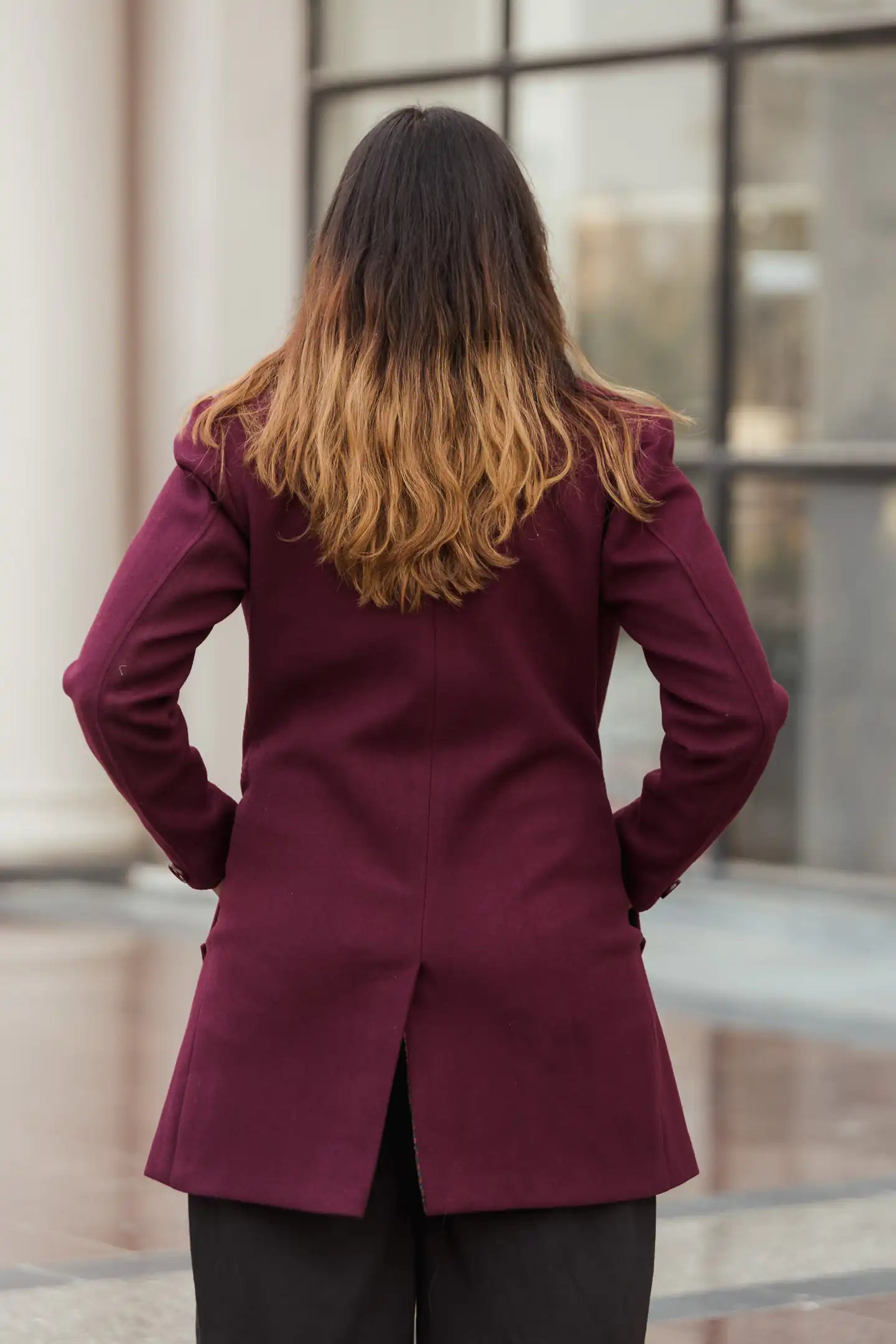 Women Double Breasted Long Over Coat