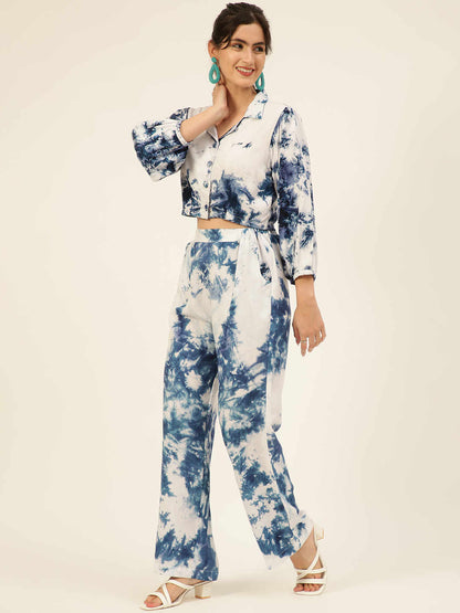 Sustainable Crop Top & Trouser Pashmina Rayon Designer Tie Dye Co-ord Set