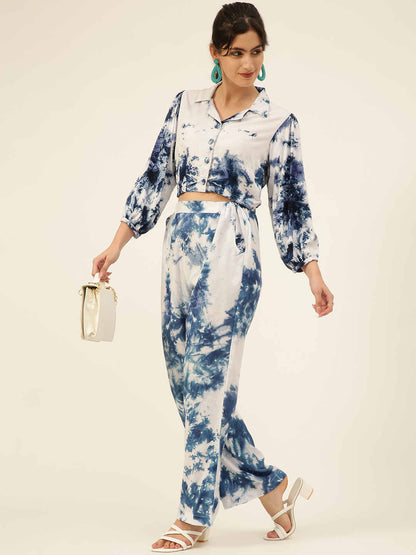 Sustainable Crop Top & Trouser Pashmina Rayon Designer Tie Dye Co-ord Set